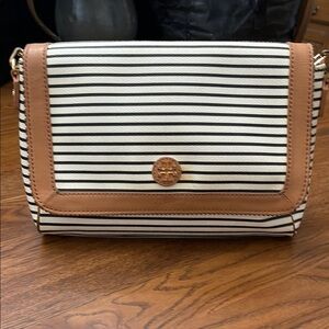 Tory Burch Black and Tan Shoulder Bag with Leather Accents